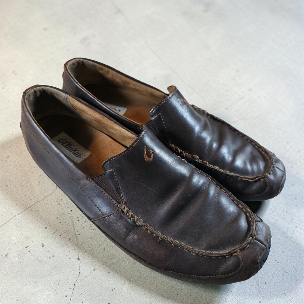OluKai Akepa Moc Driving Leather Slip On Loafers Brown Men's Size 12